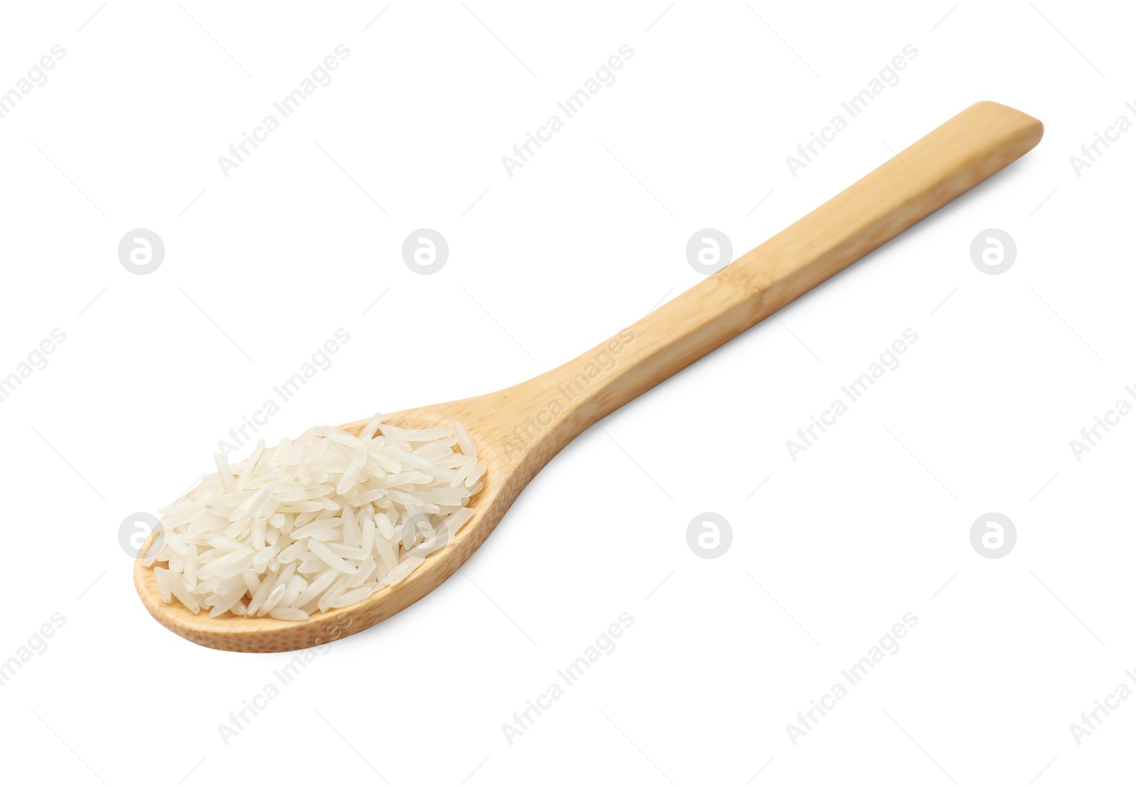 Photo of Raw basmati rice in spoon isolated on white