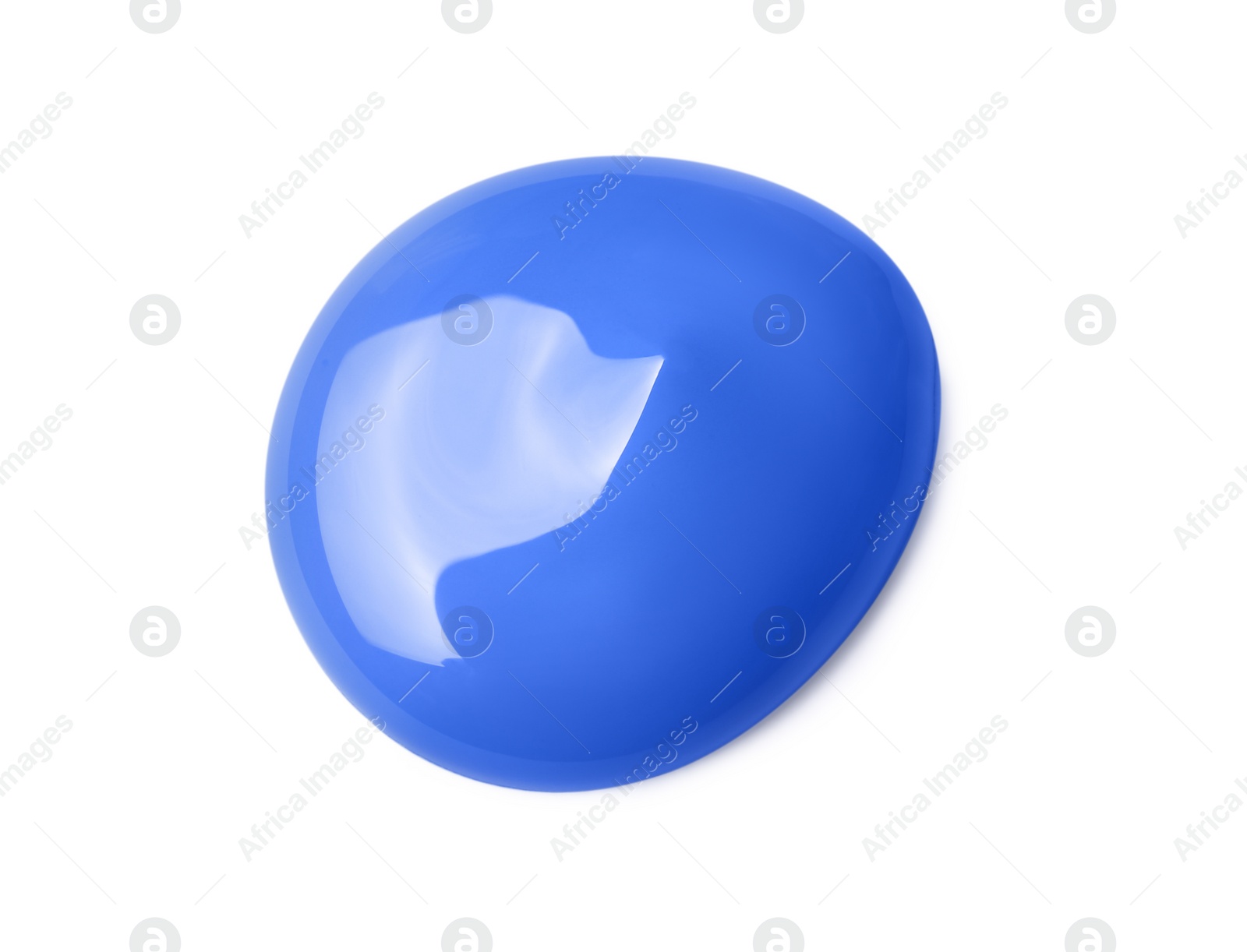 Photo of Sample of blue paint on white background, top view