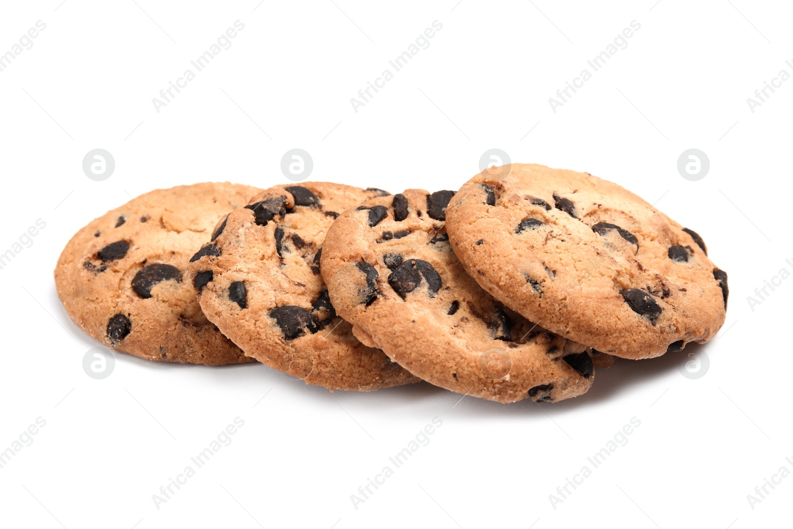 Photo of Delicious chocolate chip cookies on white background