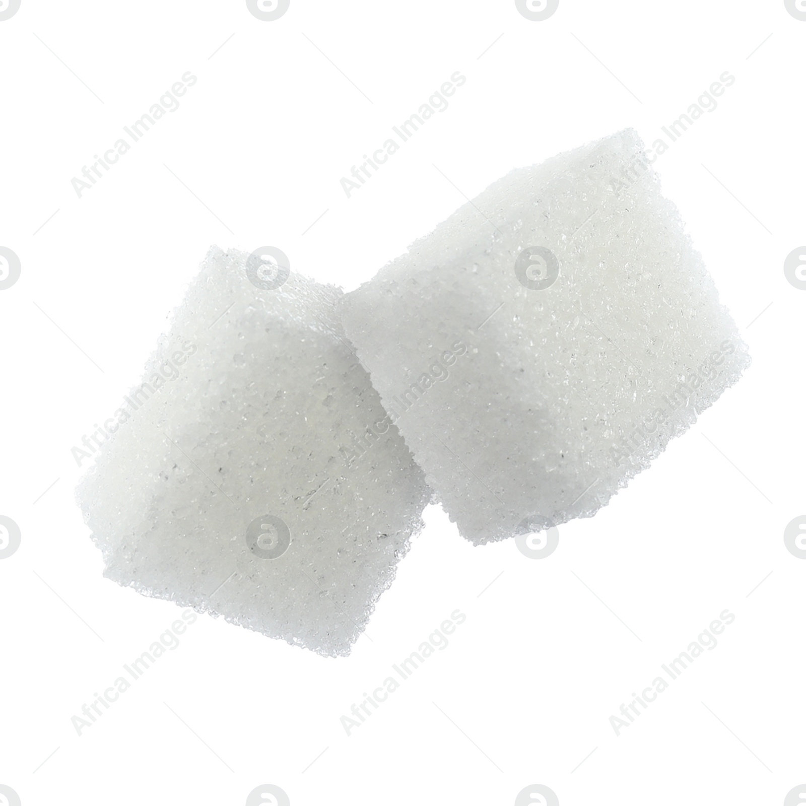 Image of Flying cubes of sugar on white background