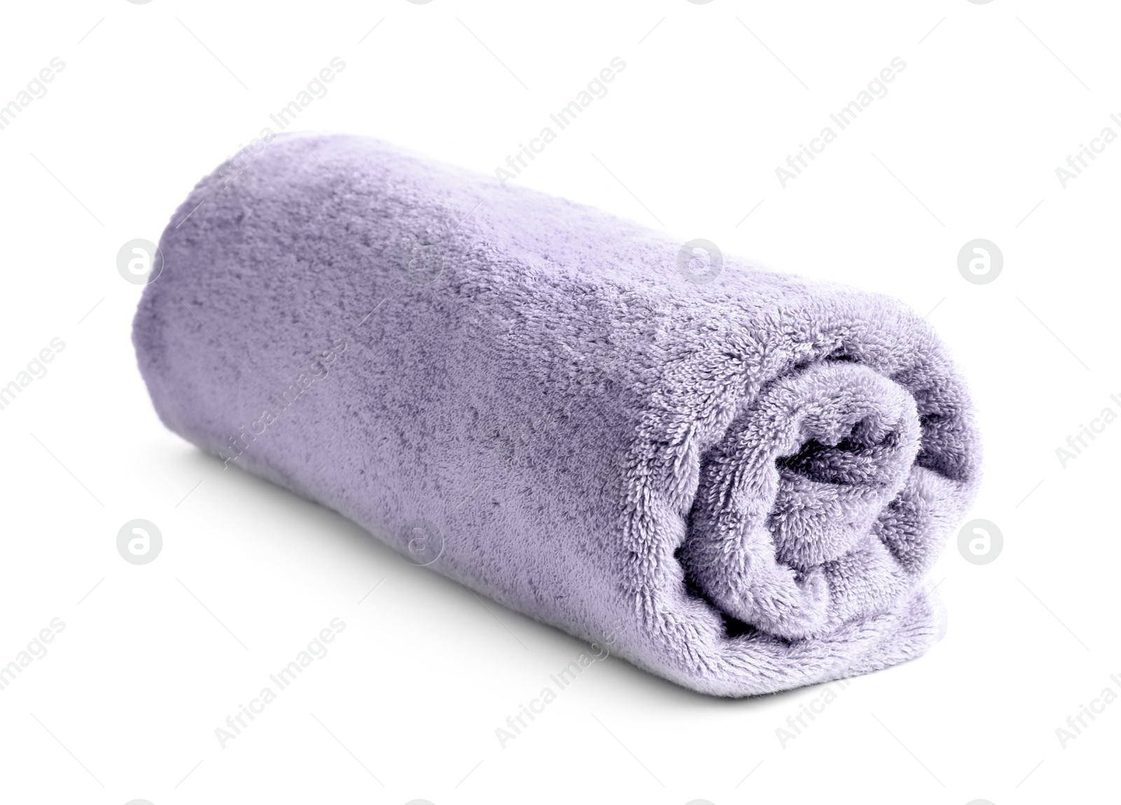 Photo of Rolled soft terry towel on white background