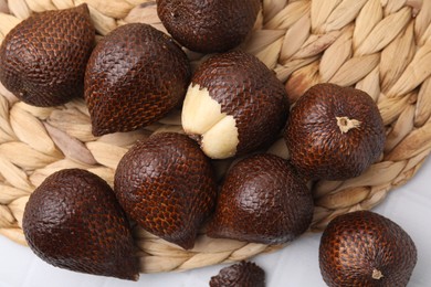 Fresh salak fruits on table, top view