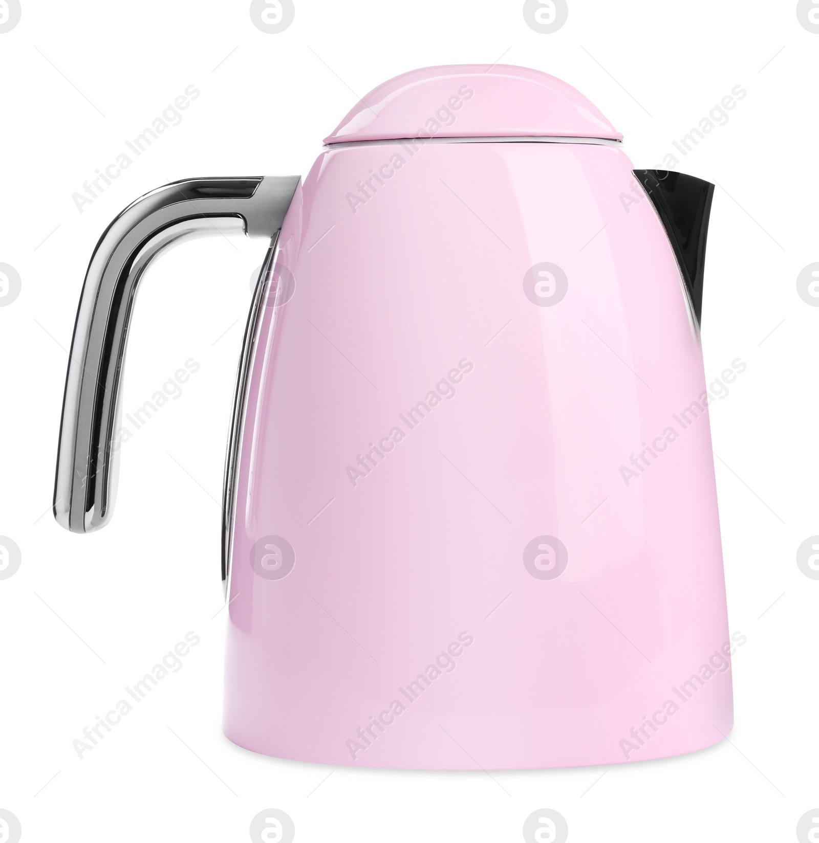 Photo of Modern pink electric kettle isolated on white