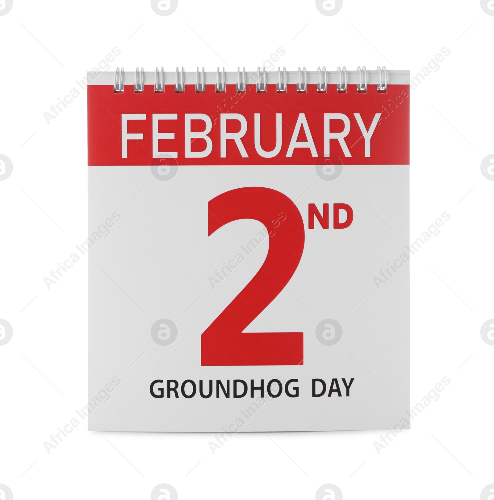 Photo of Calendar with date February 2nd on white background. Groundhog day