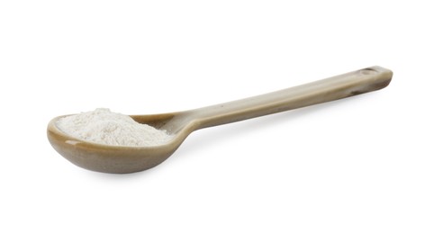 Photo of Baking powder in spoon isolated on white