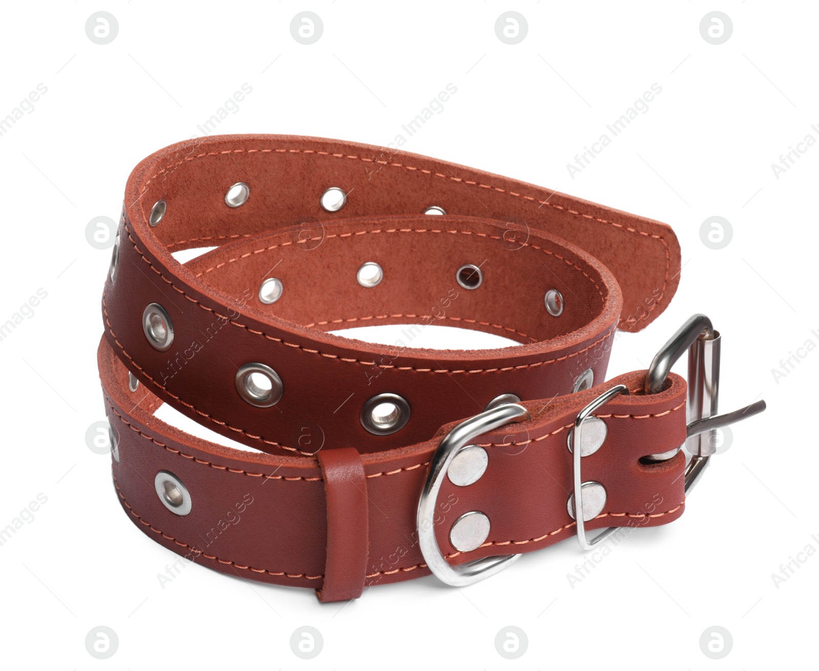 Photo of Brown leather dog collar isolated on white