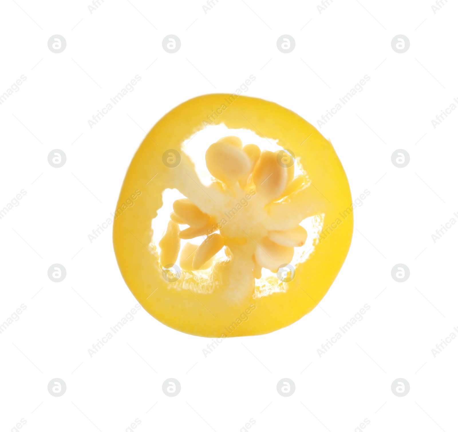 Photo of Piece of yellow hot chili pepper isolated on white