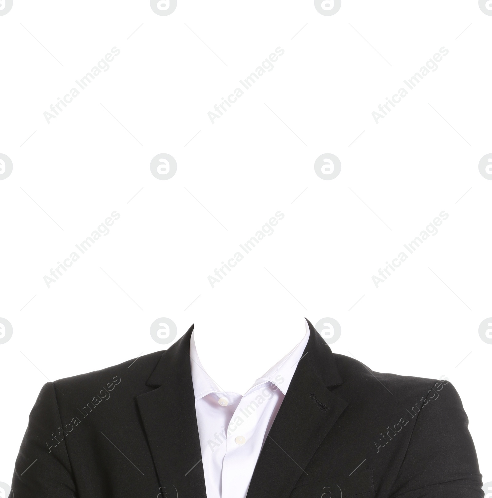 Image of Outfit replacement template for passport photo or other documents. Formal wear isolated on white