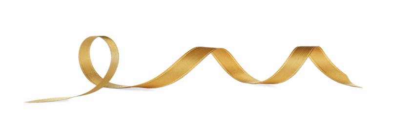 Beautiful golden ribbon isolated on white. Festive decor