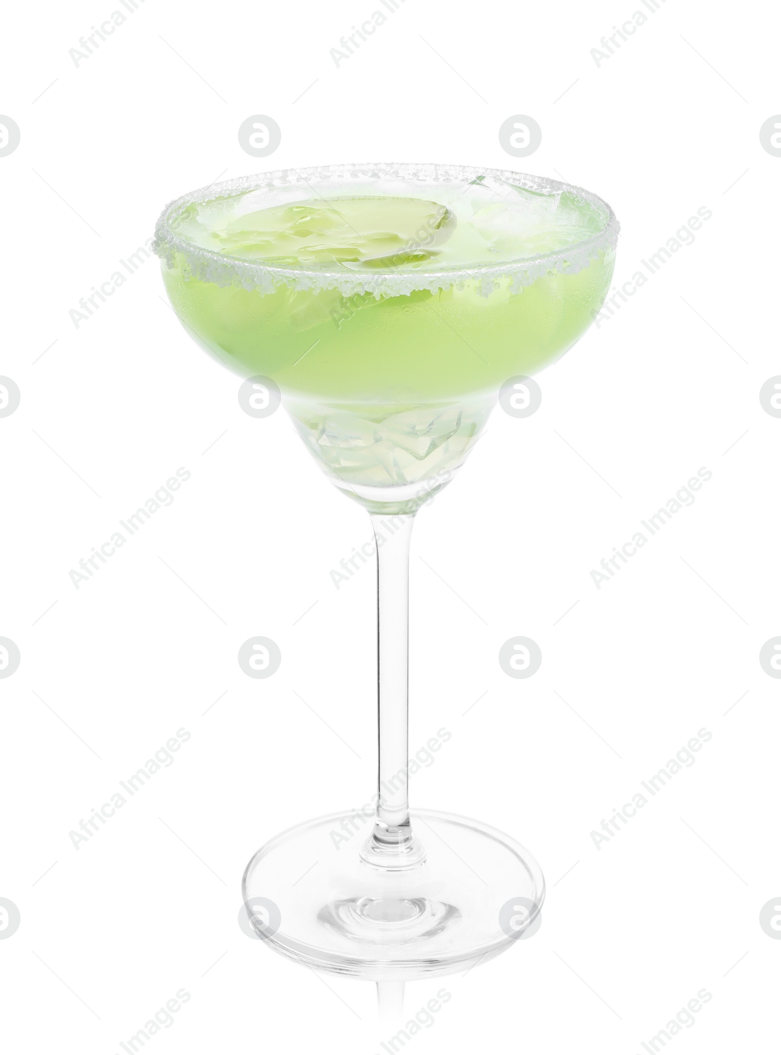 Photo of Delicious Margarita cocktail in glass isolated on white