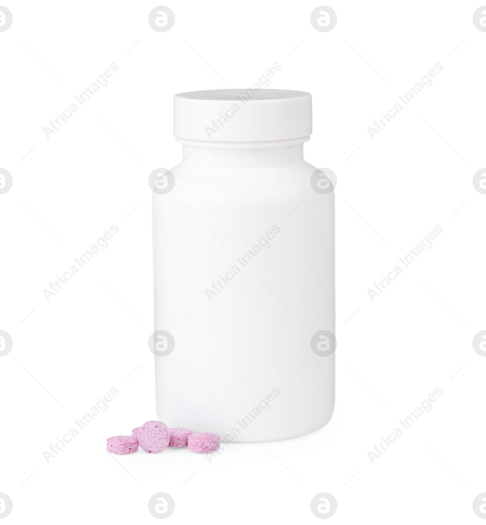 Photo of Jar with vitamin pills isolated on white