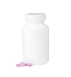 Photo of Jar with vitamin pills isolated on white