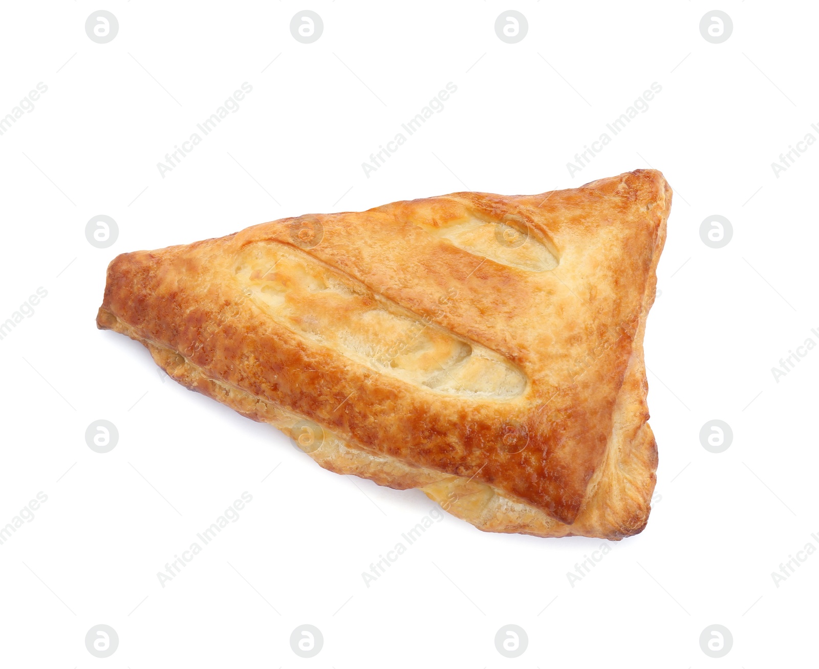 Photo of Fresh tasty puff pastry on white background, top view