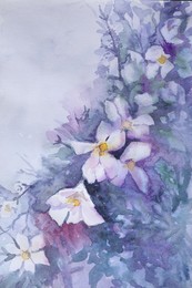 Photo of Closeup view of beautiful floral watercolor painting