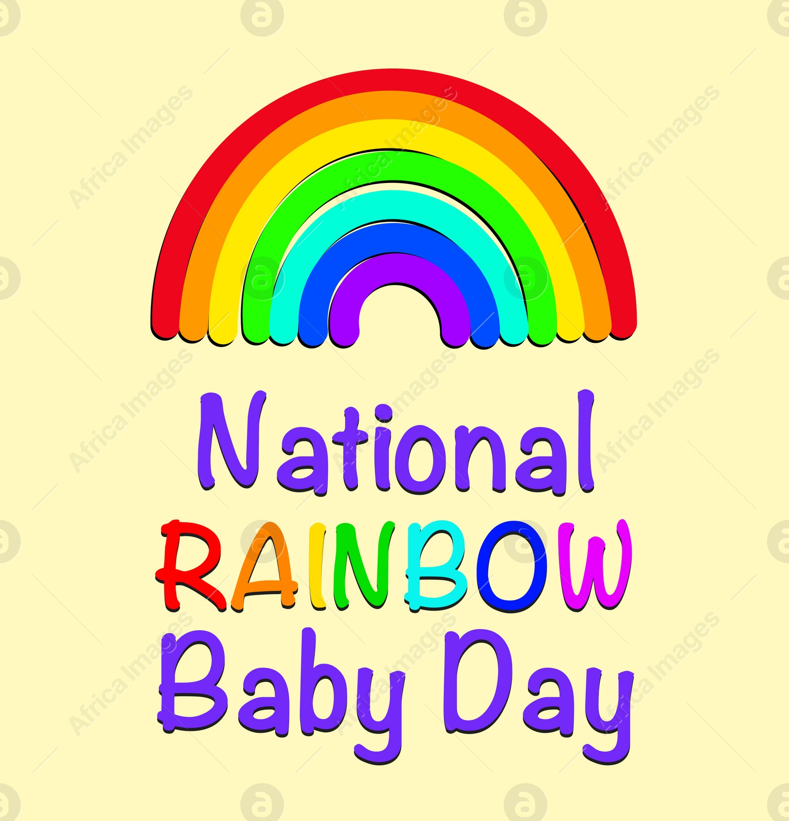 Illustration of National Rainbow Baby Day card.  rainbow on beige background