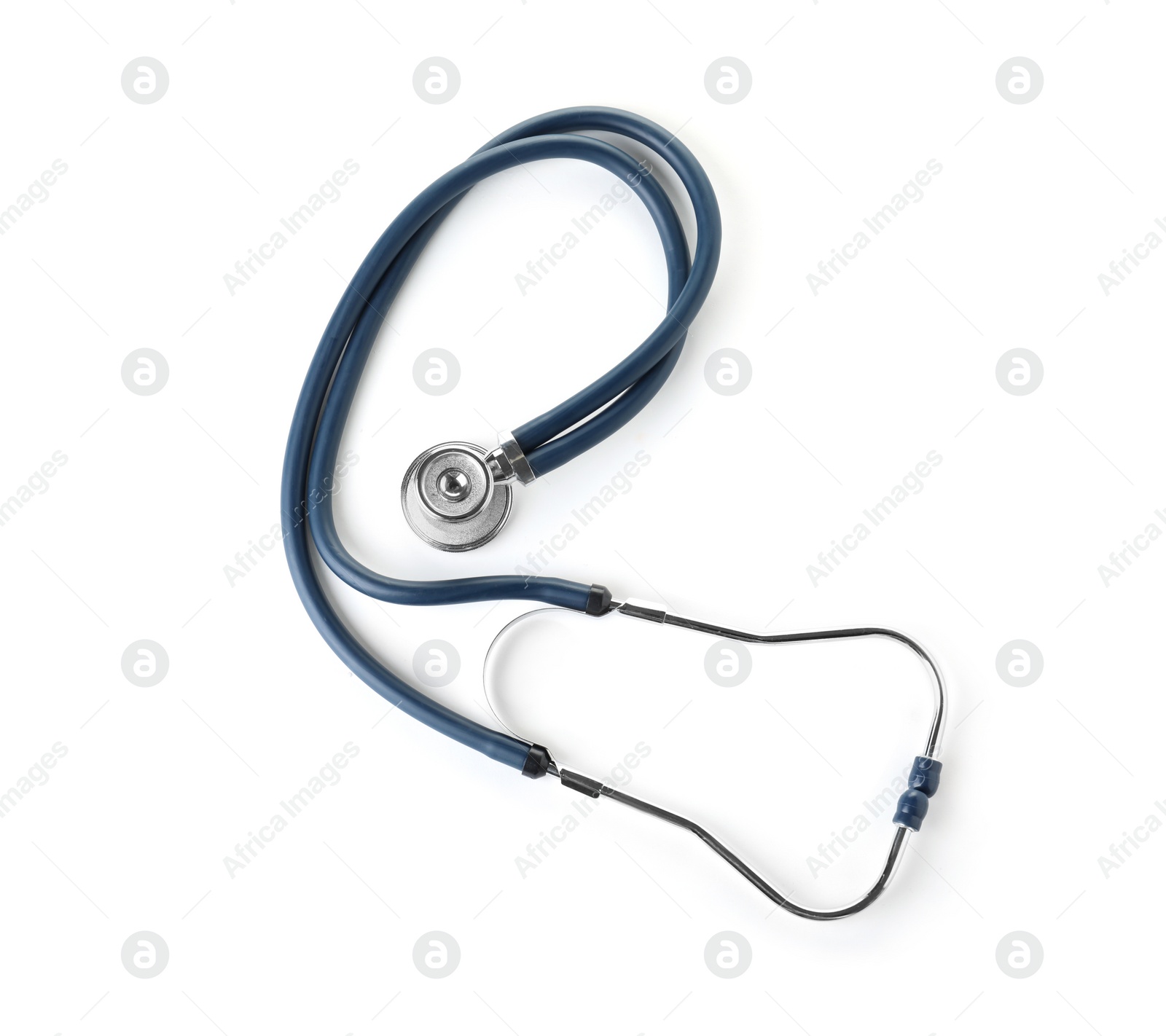 Photo of Stethoscope on white background, top view. Medical device