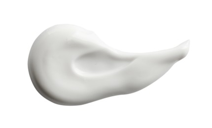 Sample of facial cream on white background, top view