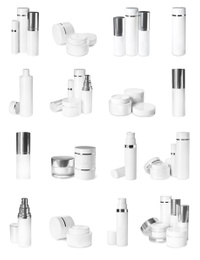 Image of Set of luxury cosmetic products on white background