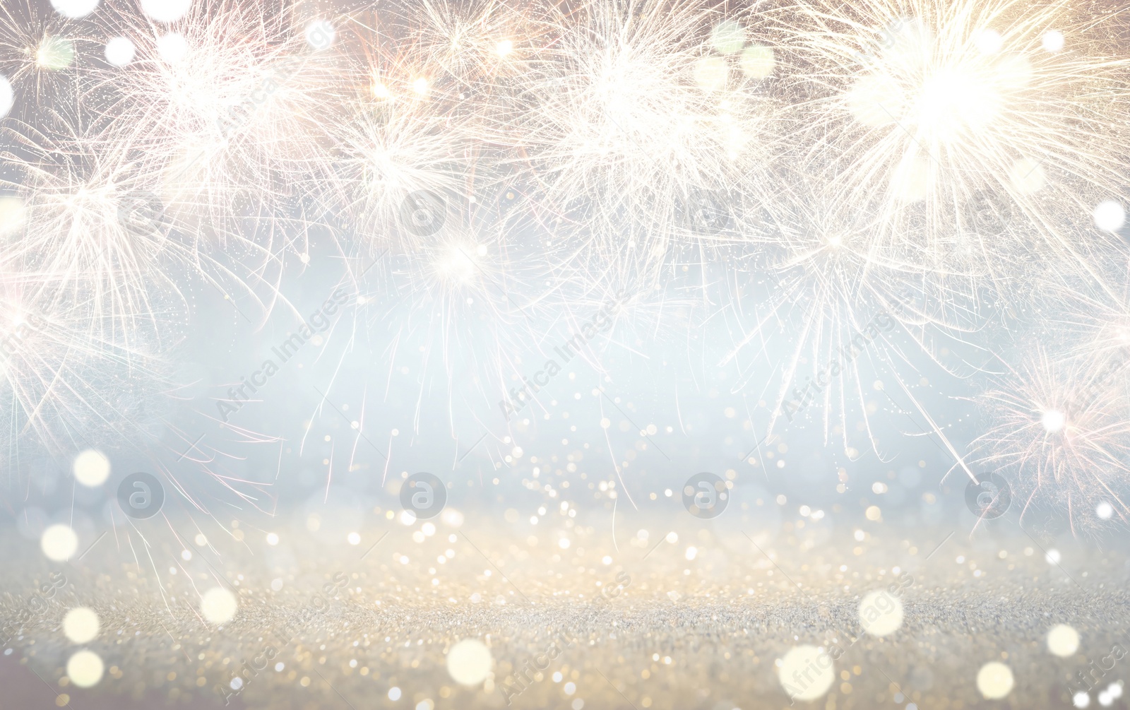 Image of Abstract festive background with fireworks, bokeh effect. New Year celebration