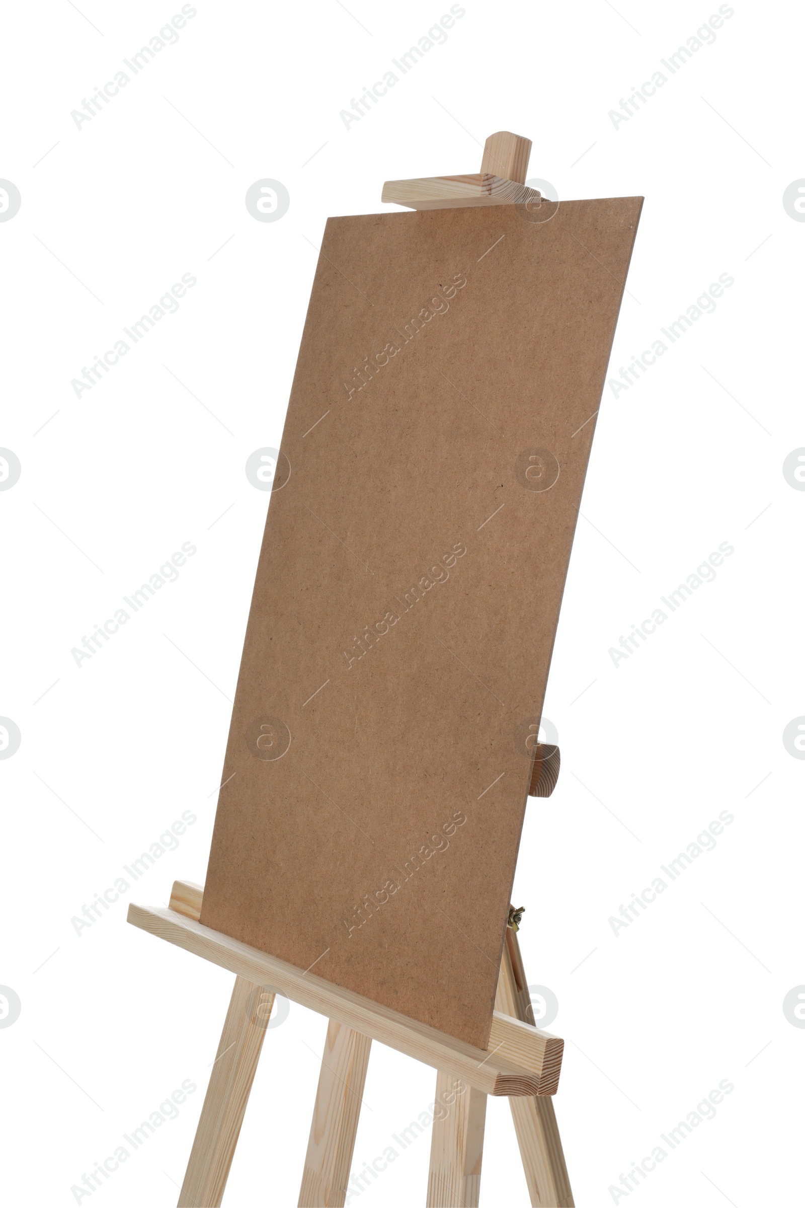 Photo of Empty wooden easel for painting isolated on white