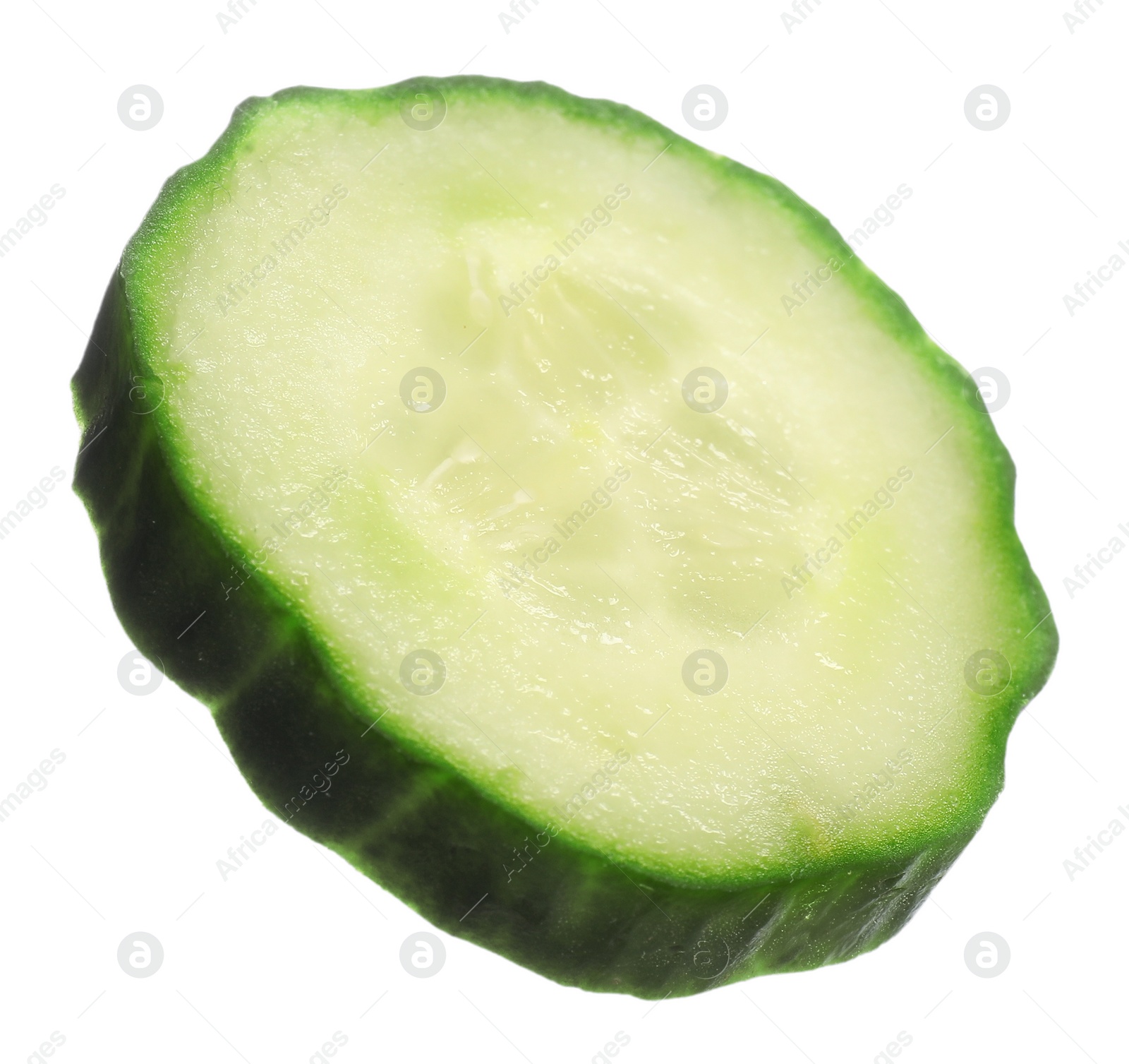 Photo of Slice of fresh cucumber isolated on white