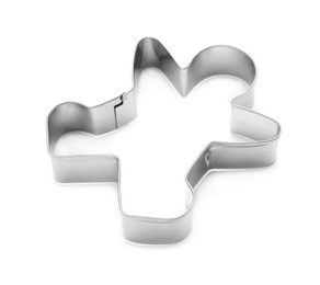 Photo of Gingerbread man cookie cutter on white background