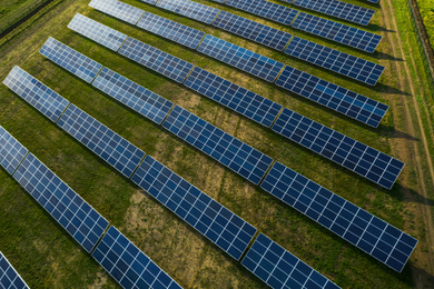 Image of Solar panels installed outdoors. Alternative energy source