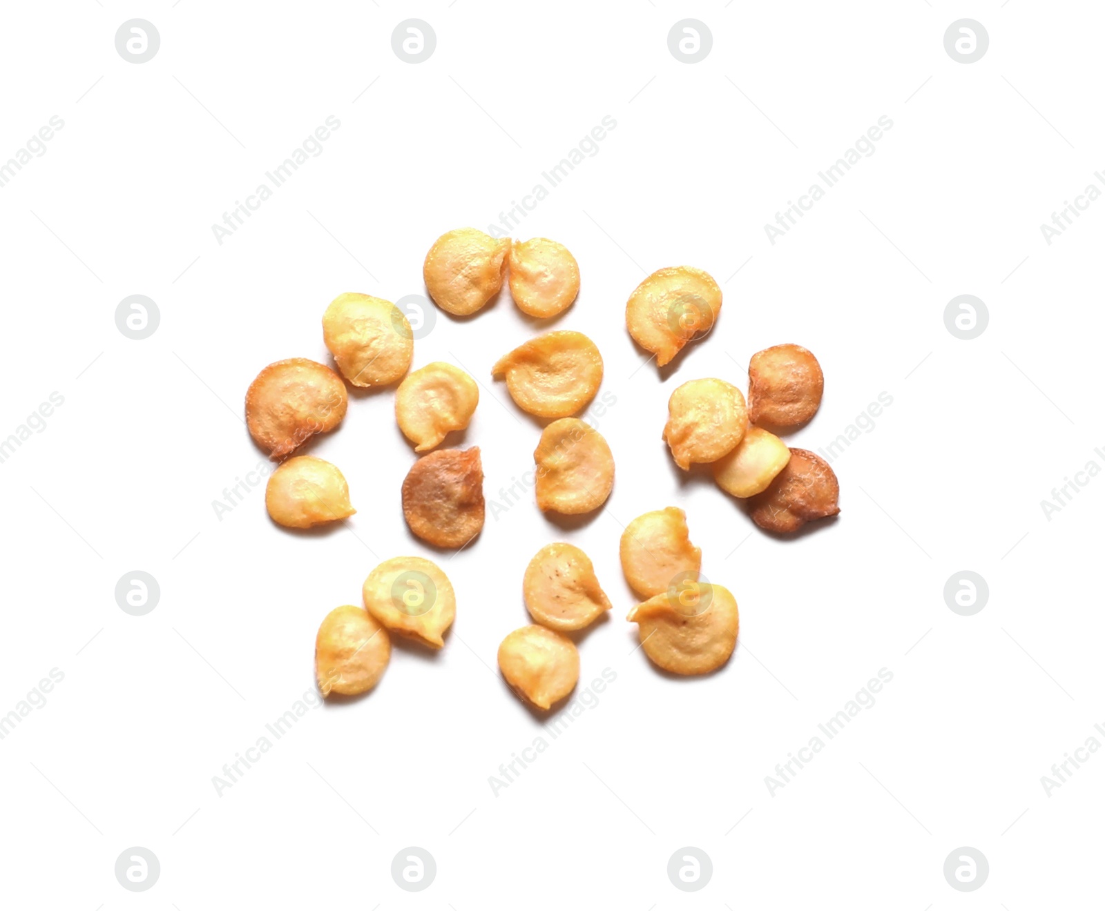 Photo of Pile of pepper seeds on white background, top view