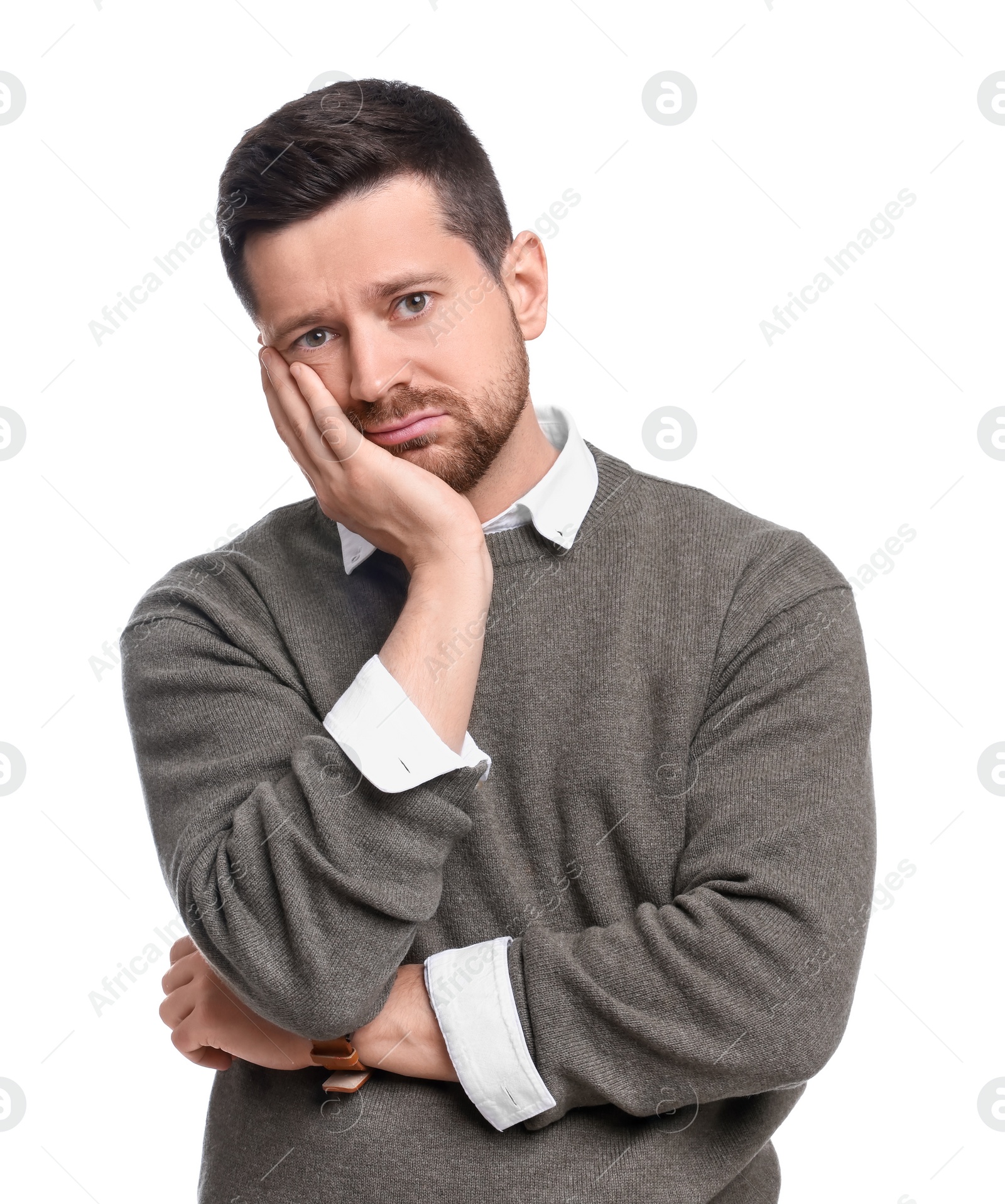 Photo of Portrait of handsome bearded businessman on white background