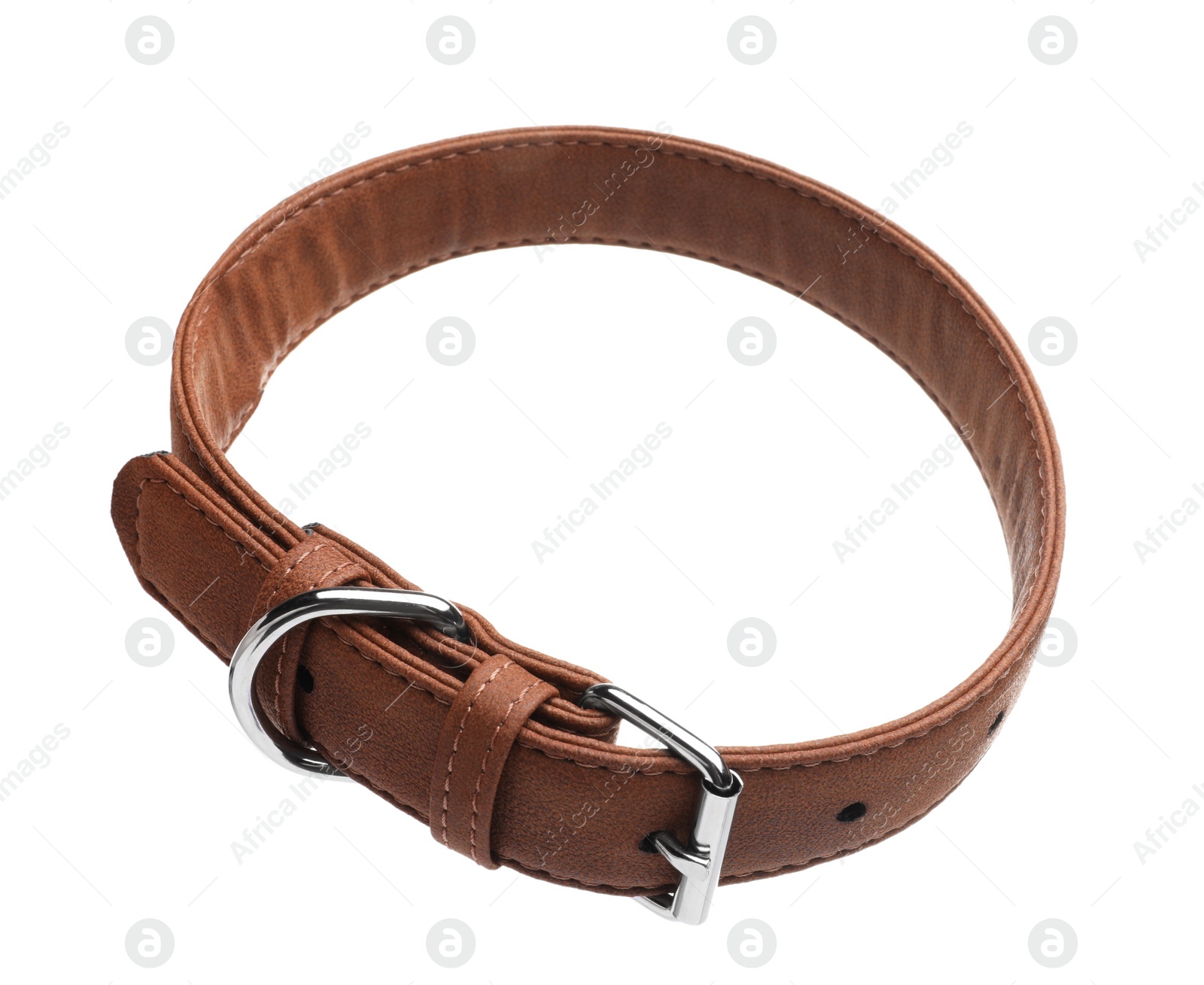 Photo of Brown leather dog collar isolated on white