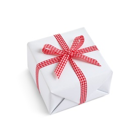 Photo of Beautifully wrapped gift box on white background