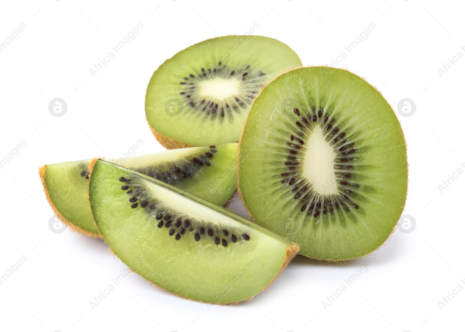 Photo of Pieces of fresh kiwis on white background