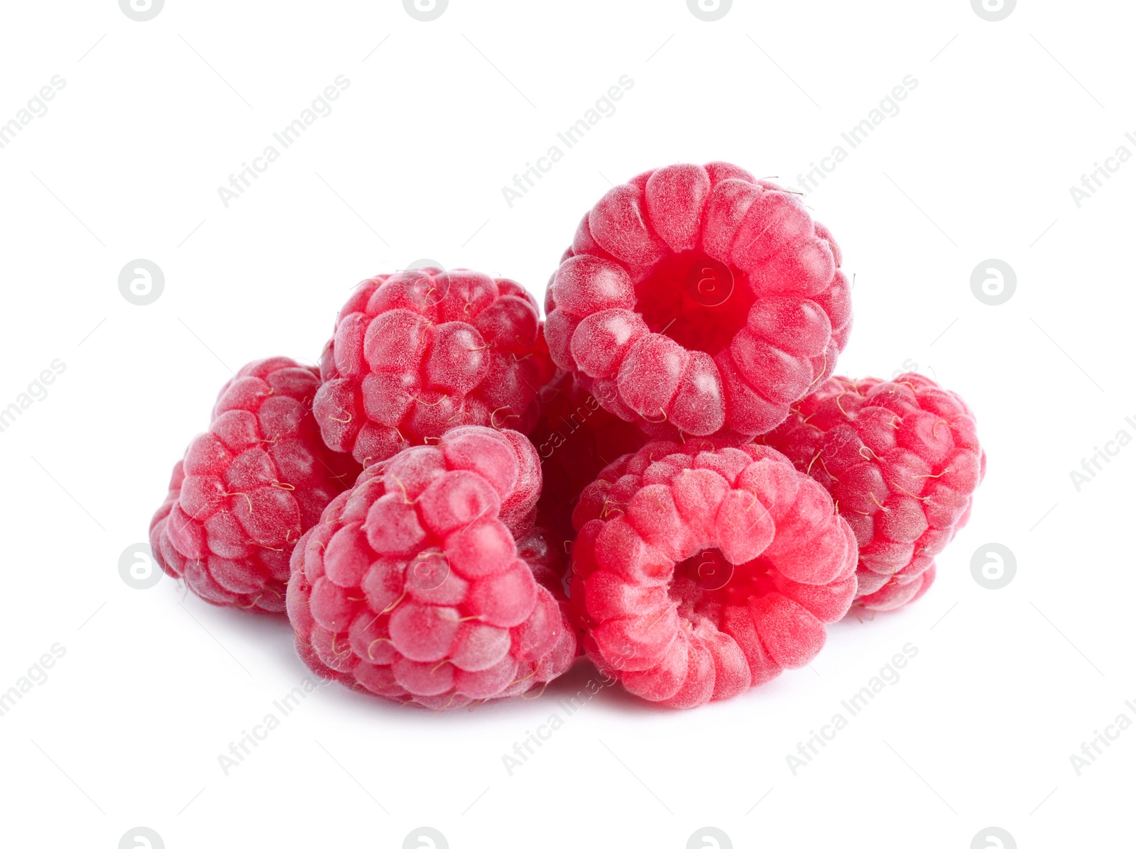 Photo of Fresh red ripe raspberries on white background