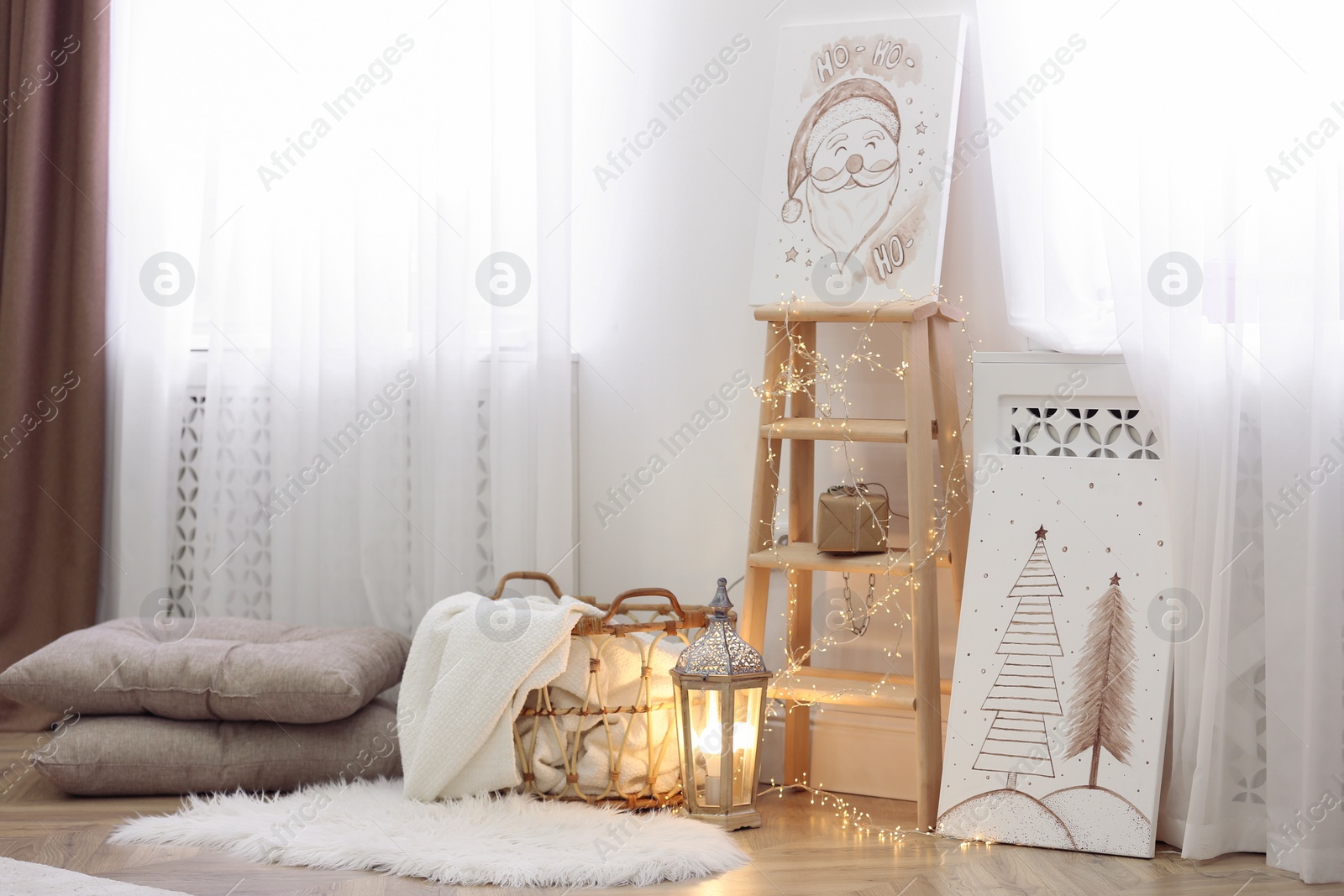 Photo of Beautiful Christmas pictures in festive room interior