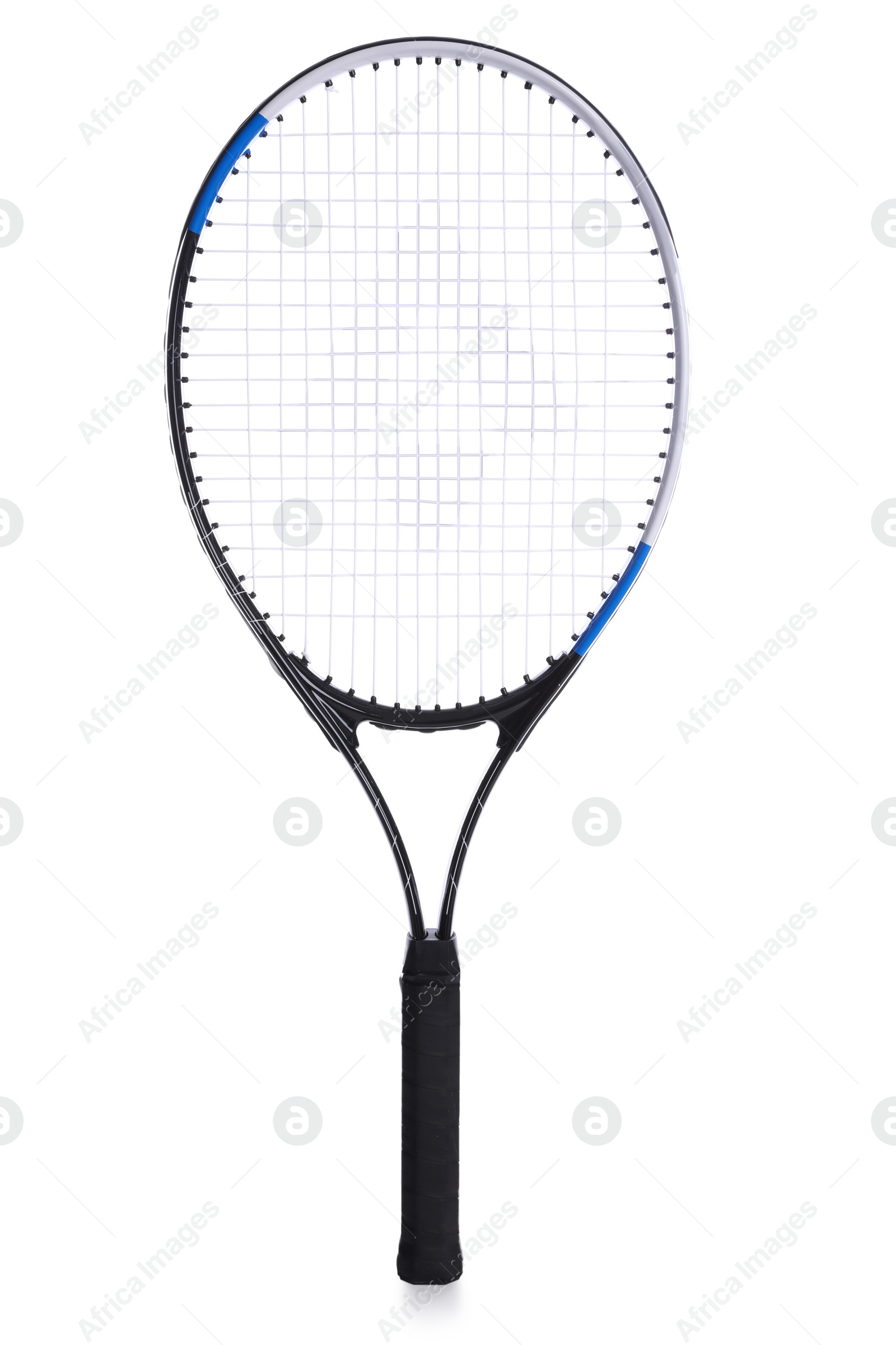 Photo of Tennis racket isolated on white. Sports equipment