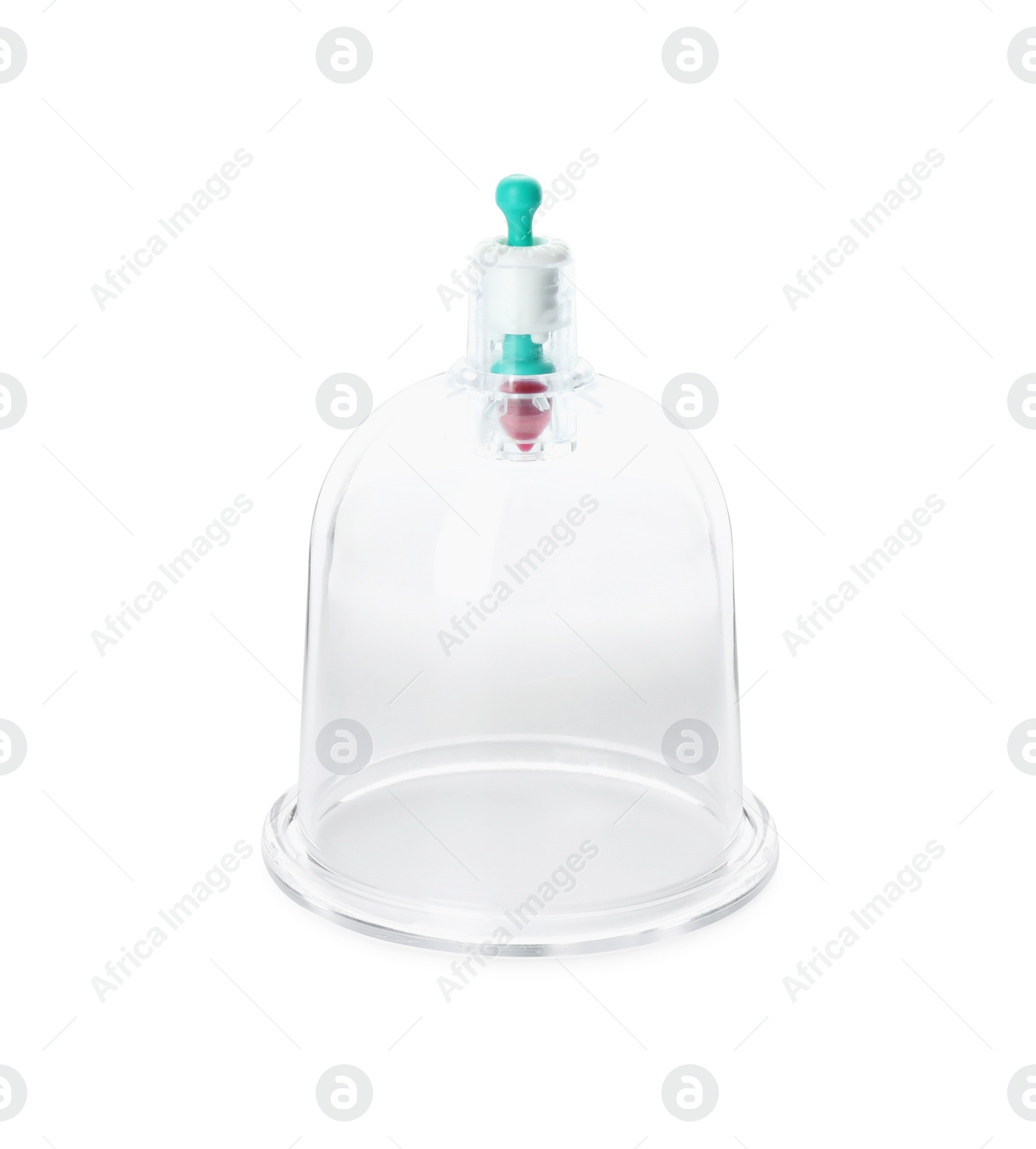 Photo of One plastic cup isolated on white. Cupping therapy