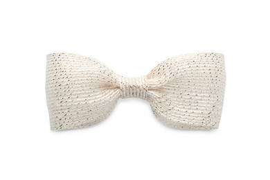 Pretty burlap bow with silver thread isolated on white