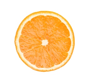 Photo of Fresh orange slice on white background, top view