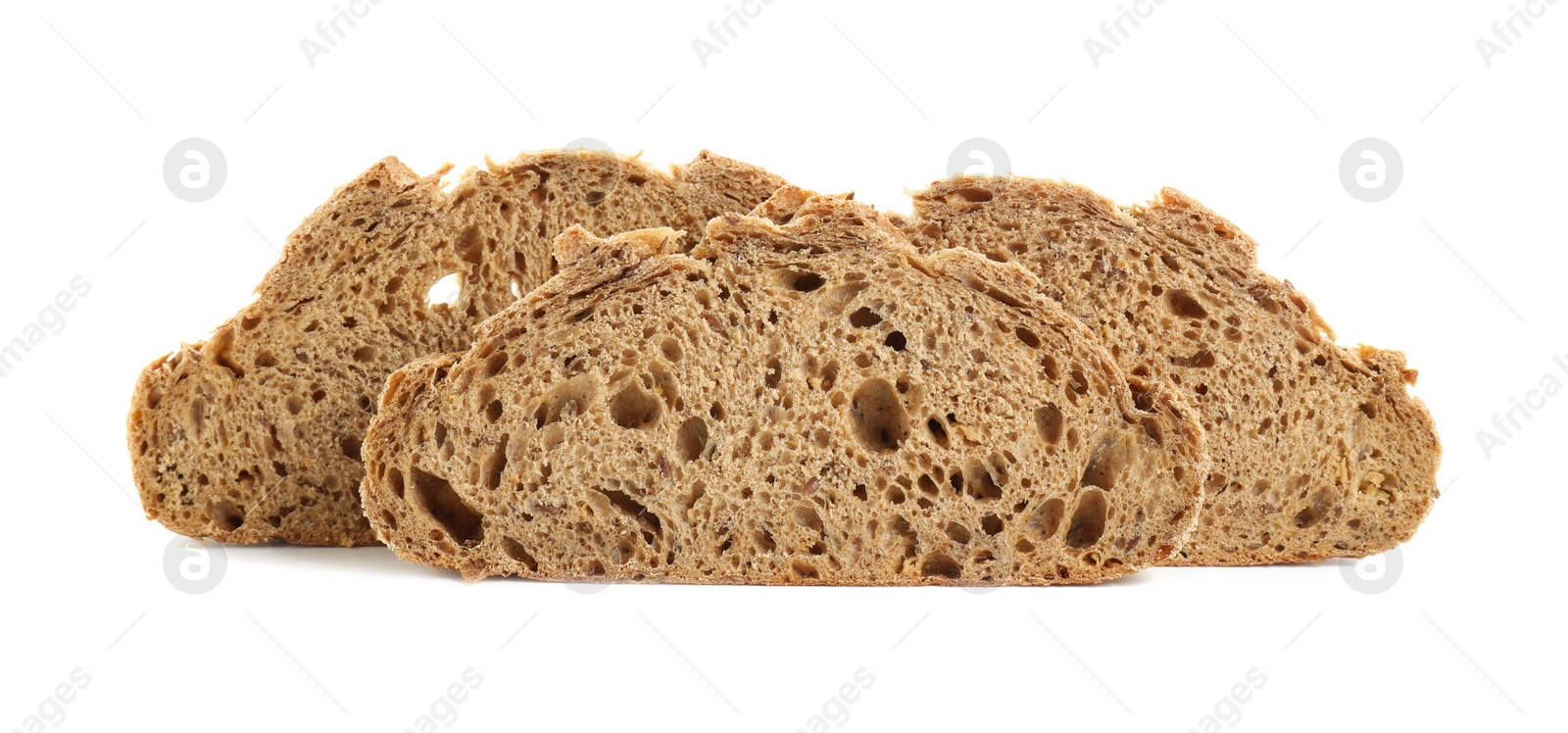 Photo of Slices of freshly baked sourdough bread isolated on white