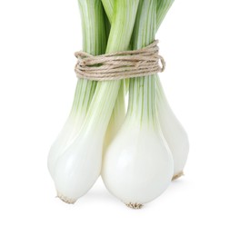 Photo of Bunch of green spring onions isolated on white