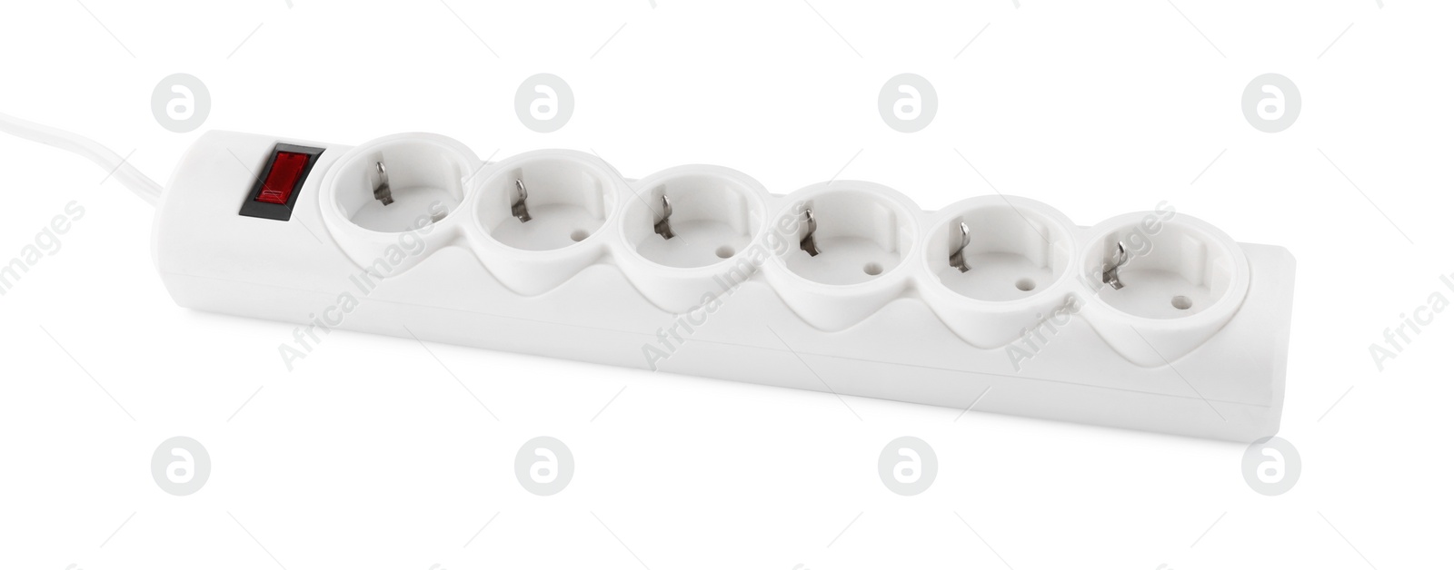 Photo of Power strip on white background. Electrician's equipment