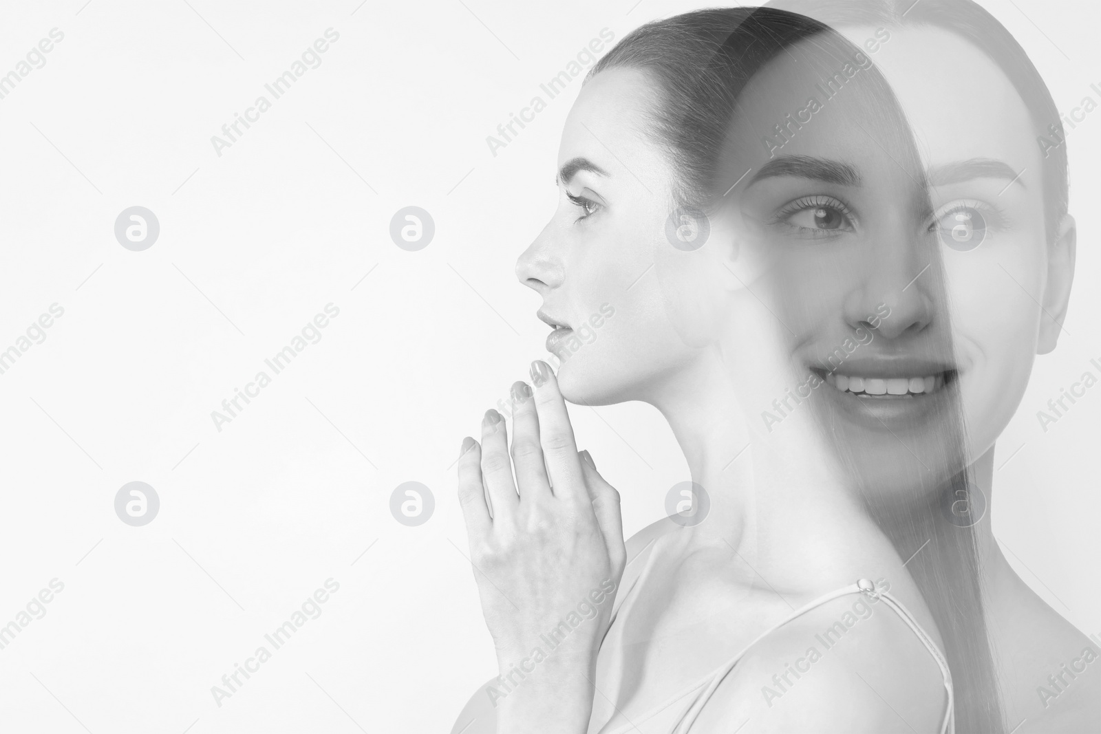 Image of Double exposure of beautiful women. Black and white effect