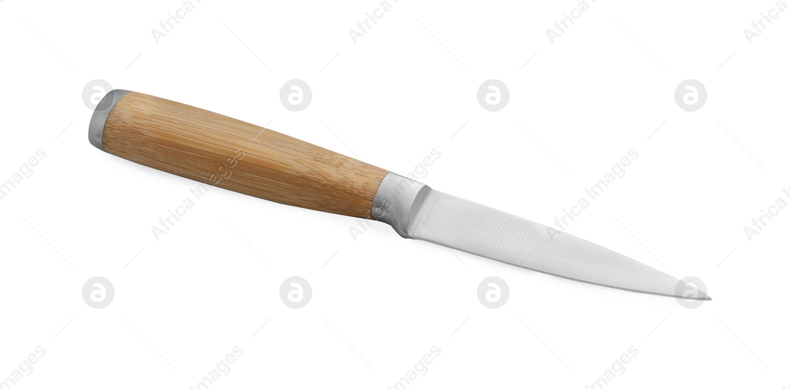 Photo of One sharp knife with wooden handle isolated on white