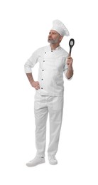 Photo of Chef in uniform with spoon isolated on white