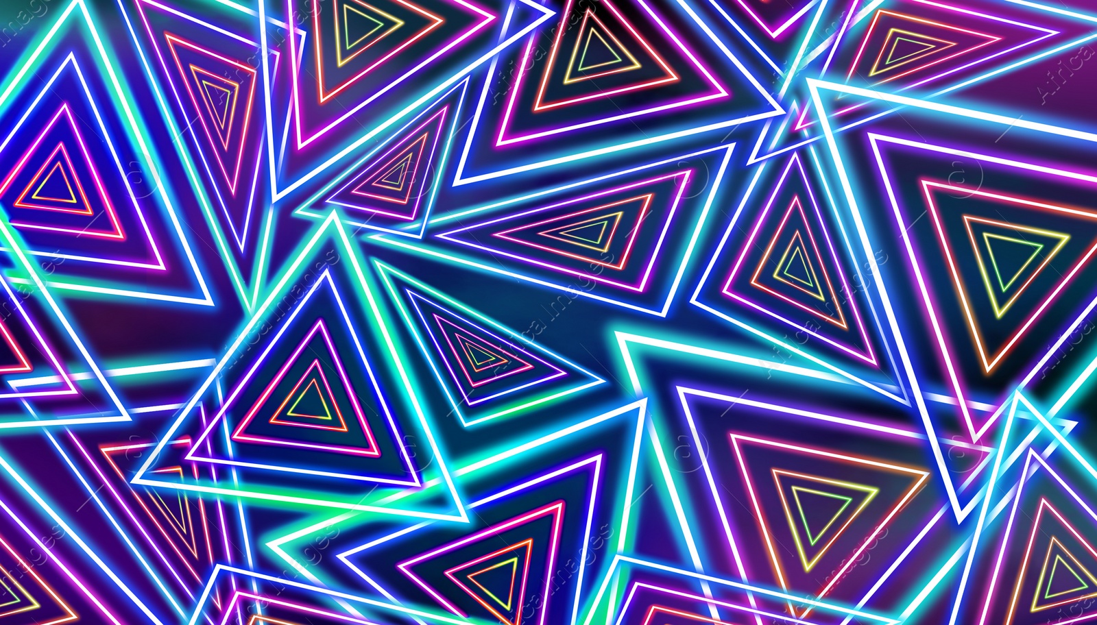 Illustration of Neon geometric pattern on colorful background. Banner design