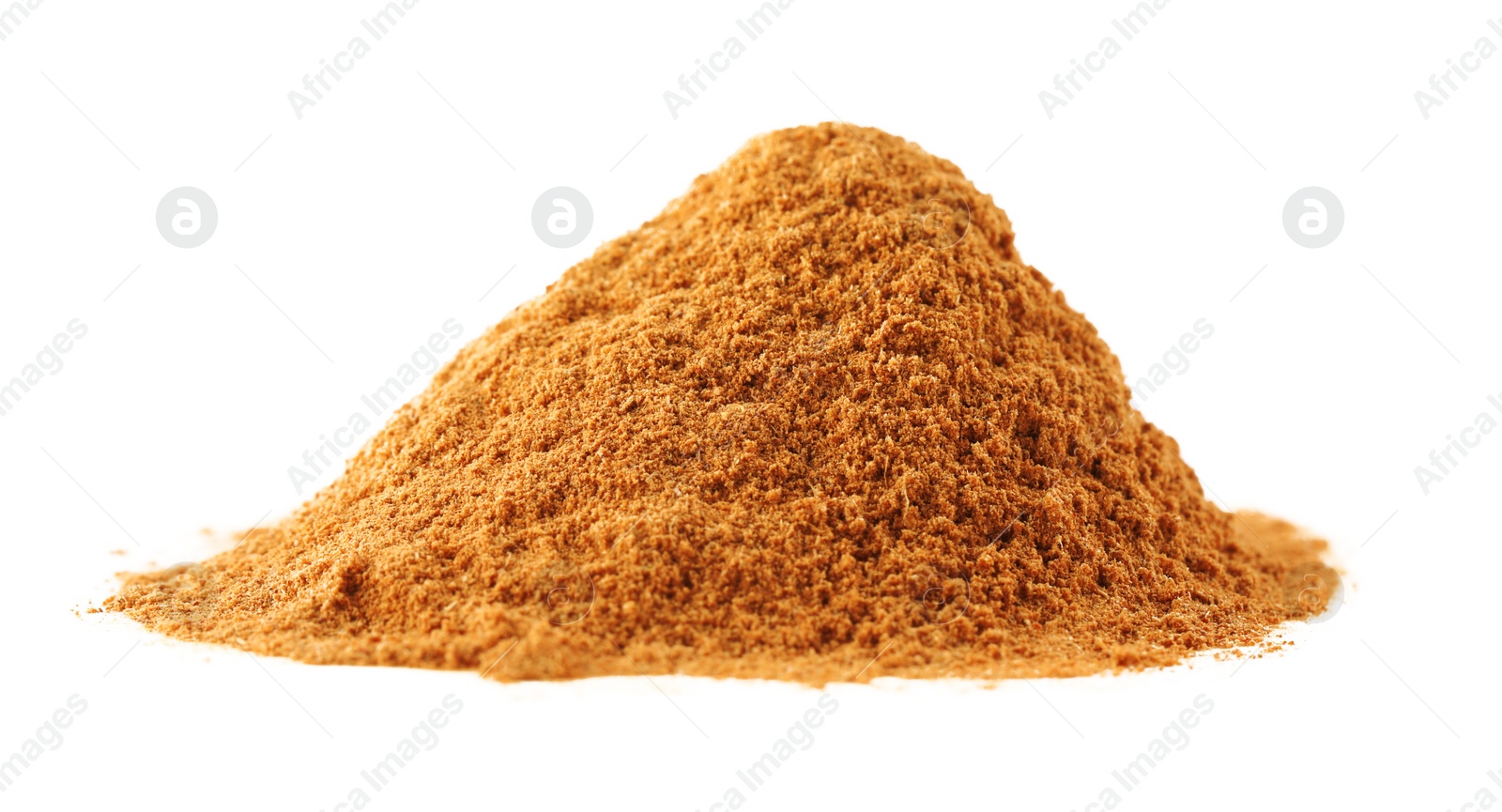 Photo of Pile of dry aromatic cinnamon powder isolated on white