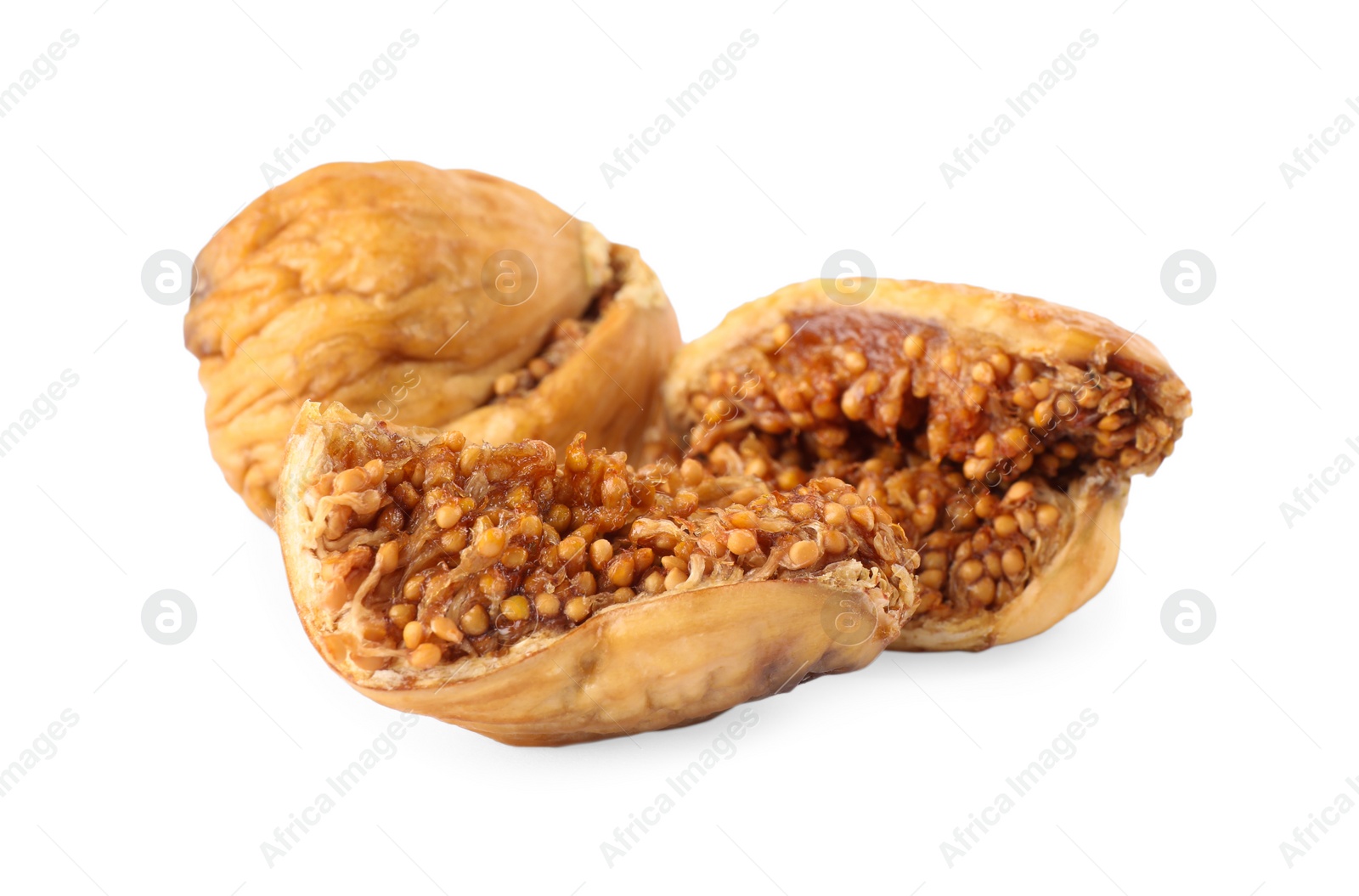 Photo of Tasty dried fig fruits on white background