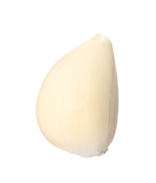 Photo of Fresh peeled garlic clove isolated on white. Organic food