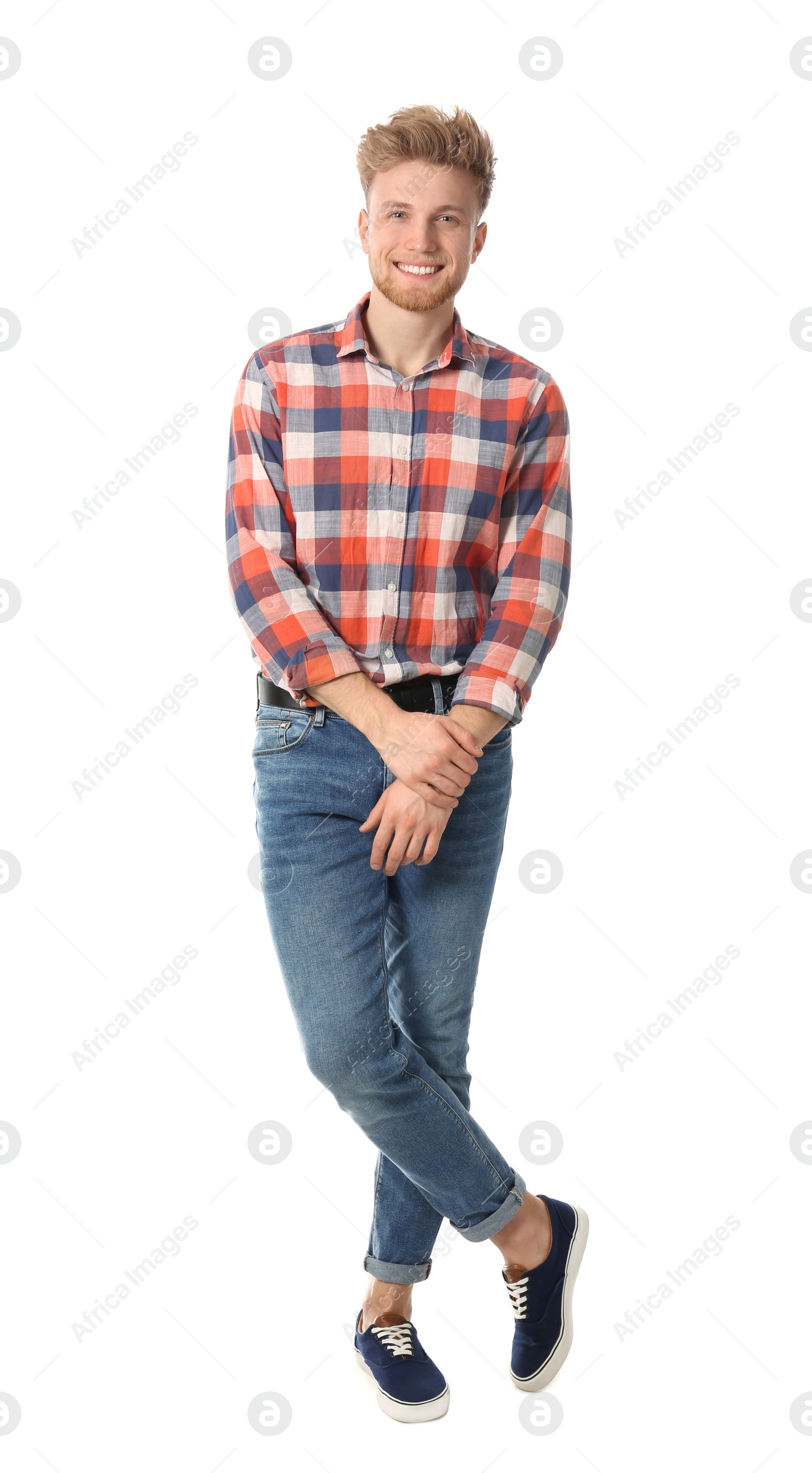 Photo of Full length portrait of handsome man posing on white background