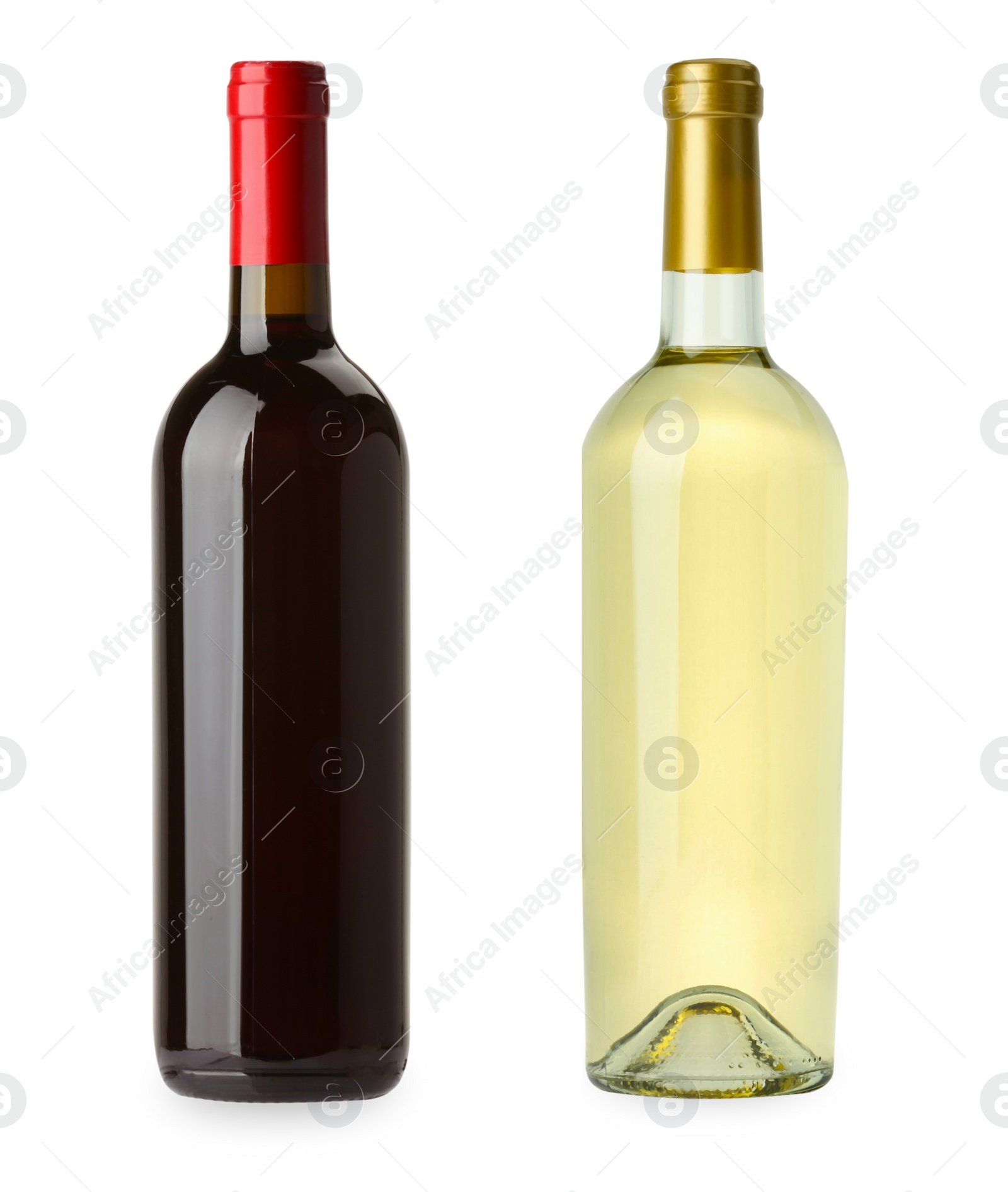 Image of Bottles of white and red wine isolated on white